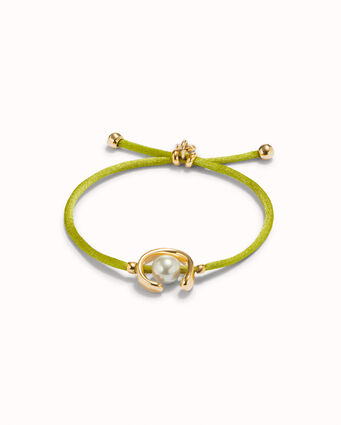 Sterling silver-plated lime thread bracelet with shell pearl accessory